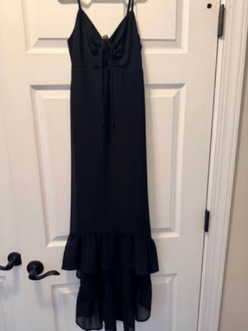 NWT XXS Black Spaghetti Strap Ruffle-Hem Maxi Dress